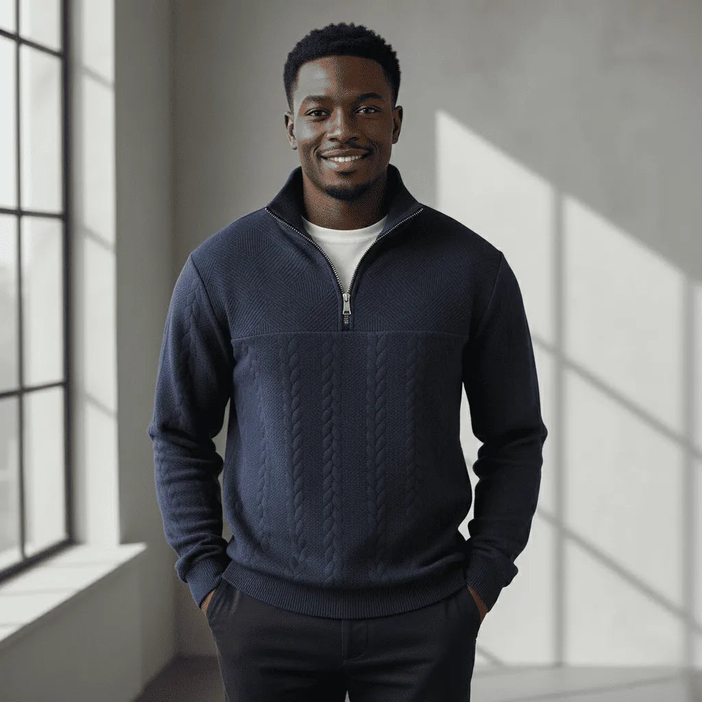 Atlas Knit Sweater with Half Zipper