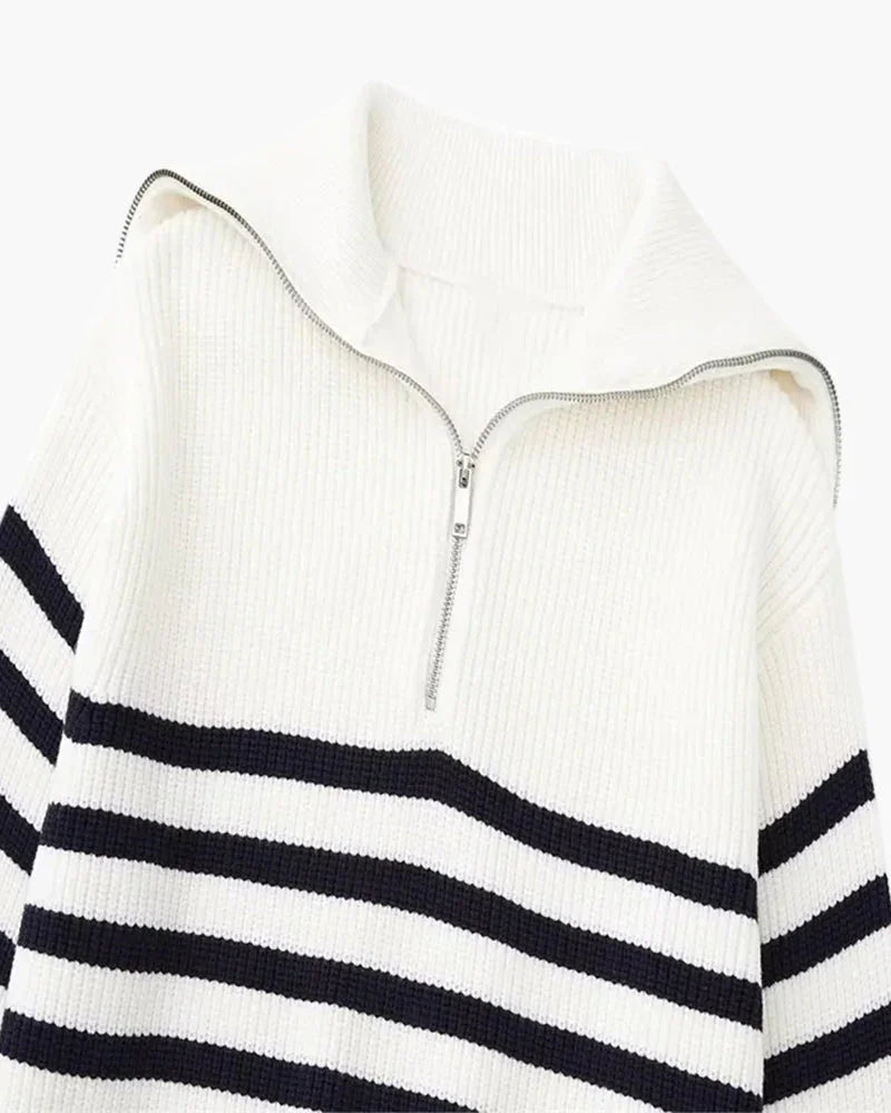 Striped Zip Up Knit Sweater
